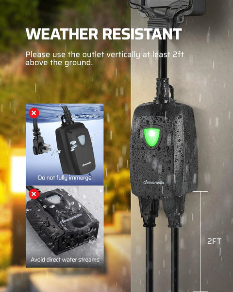 Wireless Outdoor Outlet With Remote Control weatherproof light switch mounted outdoors under rain, 2 ft high for safety.