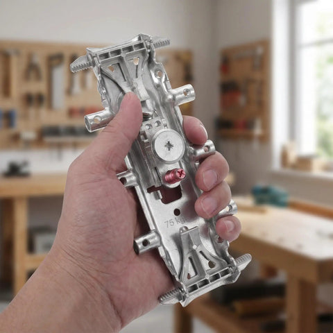 Hand holding Concealed No Drill Kitchen Cabinet Mounting Brackets For Walls Heavy Duty Shelf Hangers Cold Rolled Steel