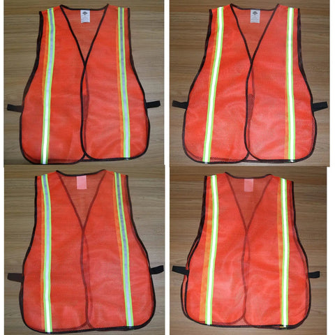 Snap Up These Super Bright 10 Pack High Visibility Safety Vests With One Inch Reflective Strips Featuring Killer 360 Coverage On Breathable Mesh For Unisex Construction Or Night Jobs in orange and yellow details.