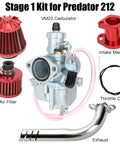 Predator 212 Stage 1 Carburetor Kit Replacement with VM22 carburetor, air filter, throttle cable, intake manifold, and exhaust for engines