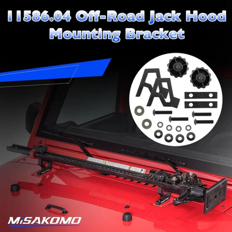 Beefed Up High Lift Jack Hood Mount For Jeep Wrangler JK 2007 To 2018 Off Road Jack Bracket Kit Black Lightweight Aluminum Alloy 1 Pair Replaces 11586.04 on vehicle