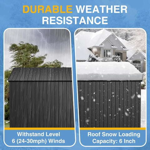 8x12 Outdoor Shed With Lean To And Triple Doors Galvanized Steel Utility Shed with dual weather resistance features