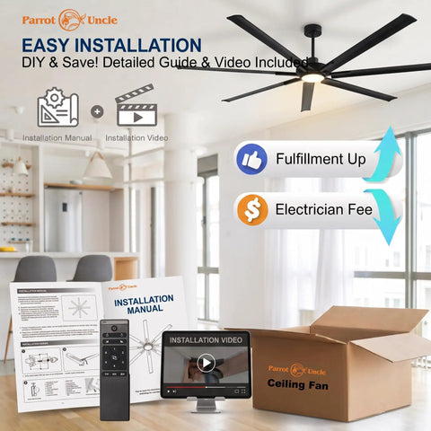 120 Inch Ceiling Fan With Lights For Large Commercial Spaces And Industrial Shops, Heavy Duty Outdoor Covered Area Fan Delivering Up To 24,000 CFM Of Powerful Airflow, Built For Big Open Rooms installed in bright room