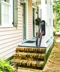 Badass Heavy Duty Wall Mount Handrail For Patio Steps Solid Steel Safety Grab Bar Indoor Outdoor Porch Railing on brick stairs.