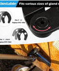 Adjustable Gland Nut Wrench For Hydraulic Cylinders On Farm And Construction Equipment, Reversible Pinholes For One Quarter Inch And Seven Thirty Second Inch, Fits Small Gland Nuts From One Inch To Three And Three Quarter Inch, One Half Inch Drive, shown installed on equipment.