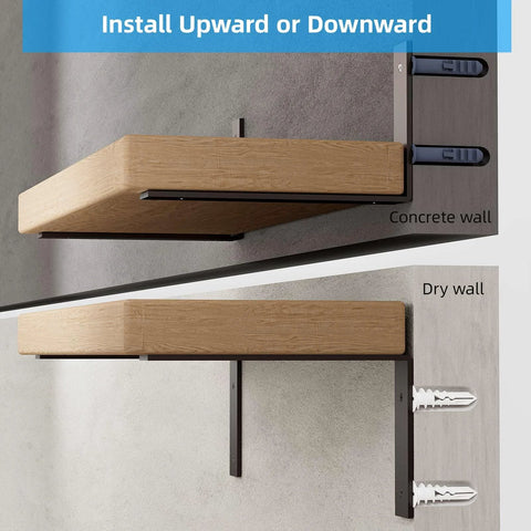 6 Pack Heavy Duty 12 Inch Black L Shelf Brackets for Floating Shelves installed on concrete and drywall