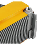 Close-up of Beast Cooling Plate Heat Exchanger and Air Cooler for CNC Machine Tool Oil System showing fin detail and connection