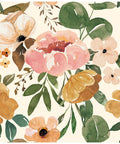 Vintage Boho Floral Peel And Stick Wallpaper With Peonies In Rose Beige Pink And Olive Removable Vinyl