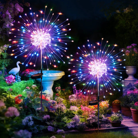 Outdoor Solar Garden Lights Waterproof 200 LED Twinkling Firework String Lights With 8 Modes For Yard Patio Lawn Decor lit at night