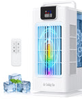 4 In 1 Personal Portable Air Conditioner And Humidifier, Mini Evaporative Cooler Fan with remote, displaying 7 RGB Light Modes