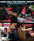 Image showing a 20V Cordless Power Drill Set With Dual 2000mAh Batteries 30Nm Torque 21 And 1 Clutch Settings used for wood and metal drilling, screw driving, and tight space access.