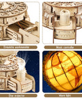 3D Wooden Globe Puzzle For Adults With Stand Illuminated Globe DIY Model Kit Built In LED Music And Starry Projector Epic STEM Gift For Adults And Teens Perfect Desk Display For Home Office Decor And A Fun Night Light That Sparks Curiosity And Travel., illuminated wooden globe puzzle with stand, LED projector
