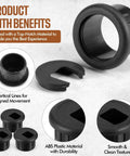 10 Pack Desk Grommets Plastic Cable Hole Covers For Wire Management Black 1 Inch Grommets close up and detail view