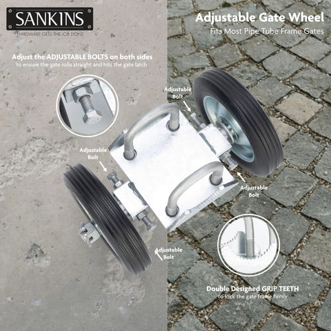 Beefed Up Heavy Duty Gate Wheel Carrier For Driveways And Fences, 6 Inch Rolling Wheel Caster With 600 Lb Capacity on cobblestone