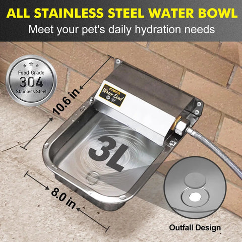 No Fuss Automatic Water Dispenser For Dogs And Livestock, 3 Liter Stainless Steel Faucet Bowl, with a durable outfall design.
