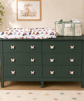 Six Pack Pink Butterfly Dresser Knobs For Bedroom Updates Sturdy Zinc Alloy Drawer Pulls on green dresser with baby items.