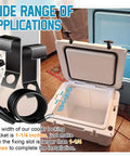 Heavy Duty Cooler Lock Bracket With Security Cable Lock And Tie Down Kit for securing ice chest, showing bracket dimensions