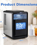 Compact Counter Top Ice Cube Machine Whips up 16 Crisp Crescent Cubes in Just 15 Mins, showing dimensions of 40cm height, 36cm depth, 24cm width.