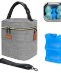 Grab And Go Insulated Breastmilk Cooler Bag Fits Four Nine Ounce Bottles Leakproof Travel Storage with ice pack and shoulder strap.