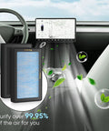 Tesla Model 3 and Y Cabin Air Filter Kit 2 Pack H13 HEPA with premium activated carbon installed in car interior.