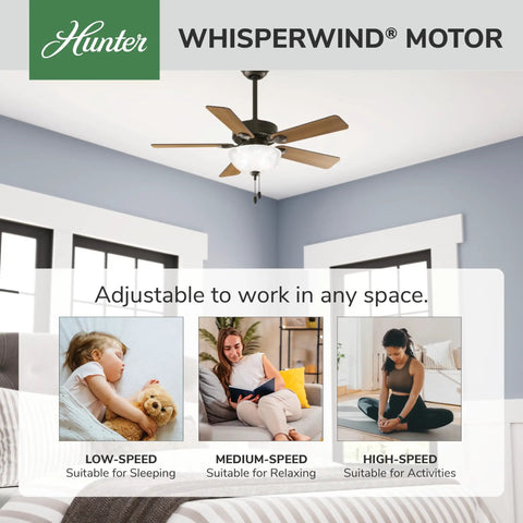 44 Inch Indoor Ceiling Fan With LED Light Bronze Finish Pull Chain 5 Blades Standard Mount For Bedroom Living Room Or Kitchen No Remote Energy Efficient Kickin Breeze in bedroom setting