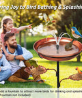 Family enjoying outdoor activities near 35 Inch Metal Bird Bath For Outdoors With 12 Inch Diameter 2 Inch Deep Bowl And 6.5 Inch Five Pronged Base Garden Decor For Patio Yard Lawn Vintage Brown Finish Great Backyard Vibes.