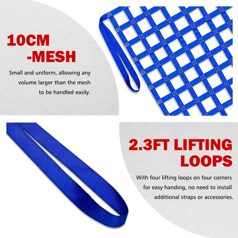 Heavy Duty Cargo Lifting Net 1212 Lbs 4.92x4.92 Ft With 10x10 Cm Mesh Polyester Hoist Net showing blue mesh and loops
