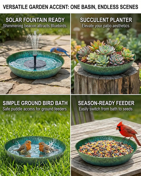Built Tough As Heck Metal Bird Bath Replacement Bowl For Outside And Yards 12 Inch in solar fountain setup with bluebird.