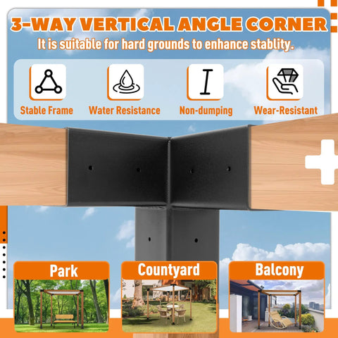 DIY Outdoor Pergola Brackets Kit With 3-Way Right Angle Corner And Base Brackets Actual 3.9 x 3.9 Inch For 4x4 Wood Posts Elevated Wood Stand Kit For Easy Outdoor Pergola Projects