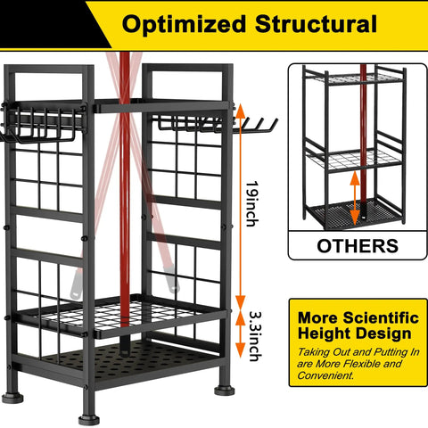 Three Tier Garden Tool Organizer For Garage And Shed Heavy Duty Metal Tool Storage Rack with optimized structural design