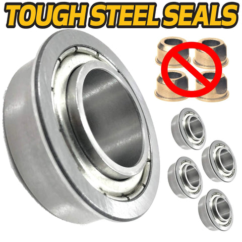 Beefed Up Stainless Steel Front Wheel Axle And Bearing Conversion Kit For 6 Inch Sleeves Heavy Duty Upgrade Fits Z242F Z246 Z246i Z248F Z254 Z254F Z254i EZ4824 RZ4621 RZ4824F RZ5424 RZ5426 RZ54i stainless bearing kit with sleeve illustration