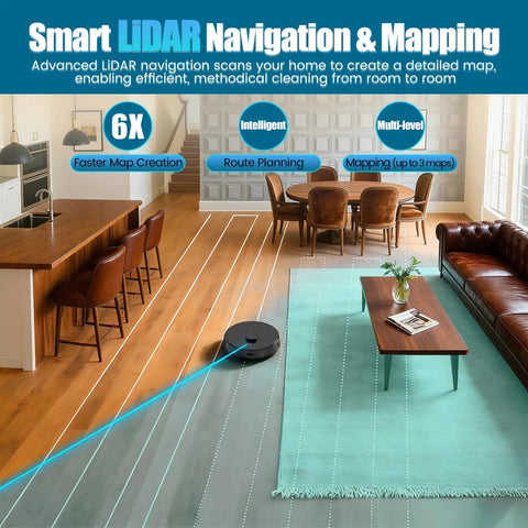 Smart LiDAR navigation of Self Emptying Robot Vacuum And Mop With 8000 Pa Suction LiDAR Mapping 75 Day Hands Free Capacity E10 Plus