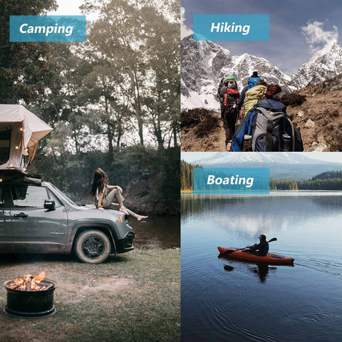 Camping, hiking, and boating activities showcasing Ultralight Dry Bag Set 5 Pack Waterproof Dry Sacks In 3L 5L 10L 15L 20L.