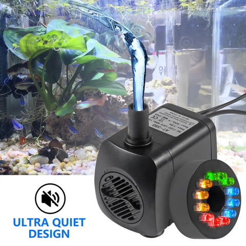 15W Submersible Water Pump With Dope LED Lights 260GPH For Pond Aquarium Water Feature Outdoor Fountain And Statuary Gardens