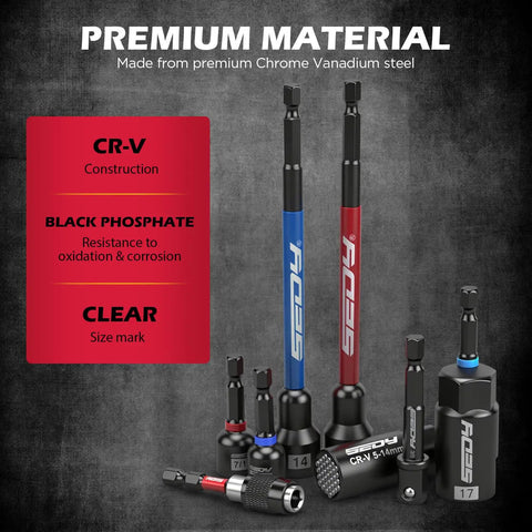 41 Piece Magnetic Impact Nut Driver Set With One Quarter Inch Drive, Metric And SAE Standard And Deep, durable material