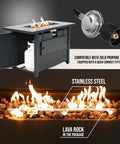 Propane Fire Pit Table 43 Inch Rectangle Outdoor Gas Fire Pit For Patio Balcony And Backyard 2 In 1 Dining Table and Fire Pit with Lava Rock