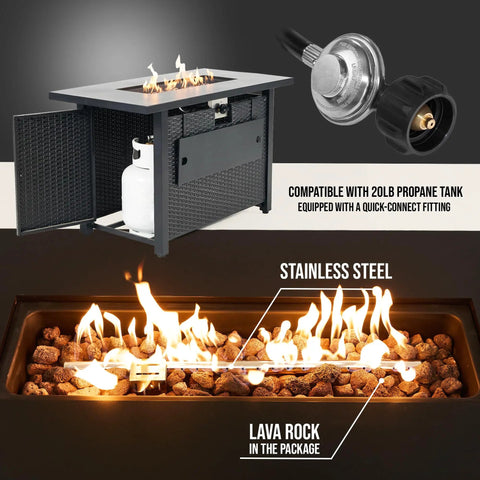 Propane Fire Pit Table 43 Inch Rectangle Outdoor Gas Fire Pit For Patio Balcony And Backyard 2 In 1 Dining Table and Fire Pit with Lava Rock