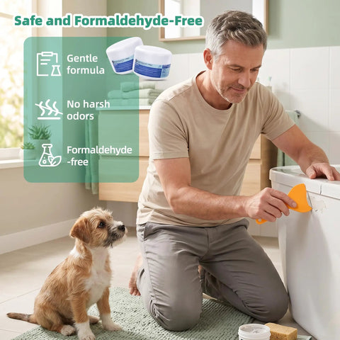 Man using Tile And Fiberglass Tub Repair Kit For Sinks Bathtubs Toilets And Countertops With No Mess Easy Fix
