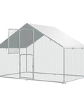 Walk In Metal Chicken Coop With Heavy Duty Outdoor Poultry Run And Protective Cover Predator Proof And Weather Resistant