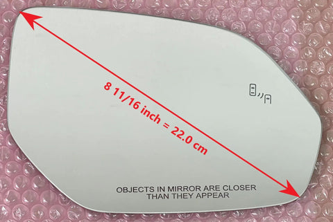 Volkswagen Atlas Blind Spot Mirror Glass With Full Size Adhesive For 2018 2019 2020 2021 2022 2023 2024 2025 Right Passenger Side Replacement Glass Automotive Grade, showing measurement.
