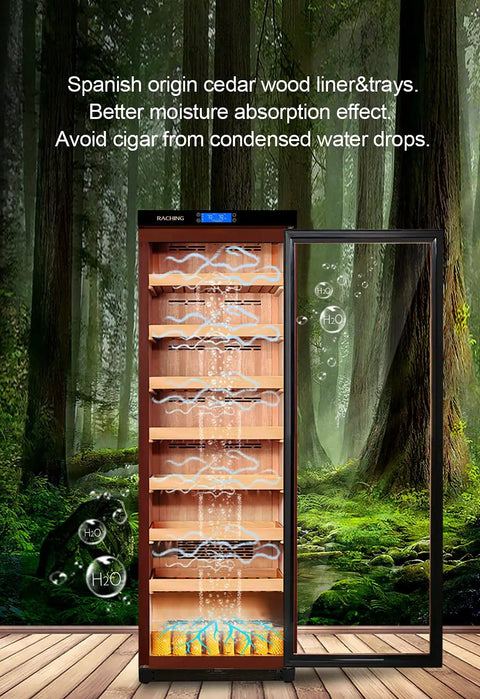 Premium 380L Humidor Cabinet With Constant Temperature And Humidity Wood Frame In Piano Black Finish