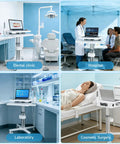 Mobile dental workstation cart with laptop tray and oral scanner holder on aluminum alloy frame with brakes and wheels