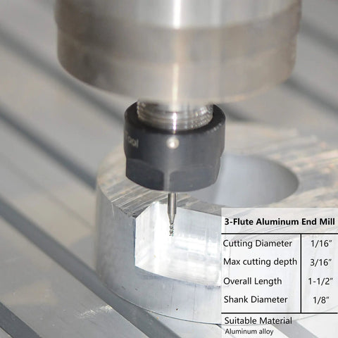 Beefed Up Aluminum End Mills Set One Eighth Inch Shank One Sixteenth Inch Cutting Diameter Upcut Three Flutes Router Bits For Aluminum And Non Ferrous Metals One And A Half Inch Overall Length Five Piece Pack