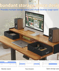 Rustic Brown Electric Standing Desk 48x24 Inches For Short People Adjustable Height shows storage drawers and open space.