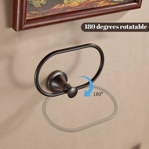 Dope Oil Rubbed Bronze Towel Ring Wall Mount For Bathroom with 180° rotatable oval hand towel holder on wall
