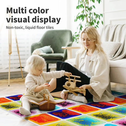 Child and adult playing on Liquid Sensory Floor Tiles Set 11.8 Inch Square Multicolor For Kids Interactive Sensory Play