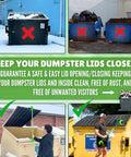 Hands Free Dumpster Lid Prop 3 Pack Skip The Stink And Keep Your Trash And Recycling Bins Sanitary With Zero Grip Hassle For Plastic Lids, user operating a lid prop.