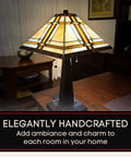 Vintage Tiffany Style Table Lamp With Stained Glass Shade 23 Inch Nightstand Light For Living Room Warm Brown Glass