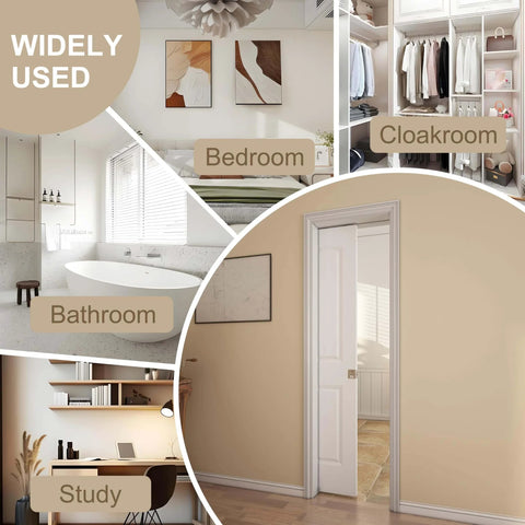 Smooth Sliding Pocket Door Kit 24x80 With Raised 2 Panel Arch Top White Primed Door Slab installed in various home rooms