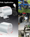 1600W 48V Brushless DC Motor Kit For Go Karts With Smart Throttle And 33A Electronic Speed Controller rigid aluminum motor displayed with dimensions